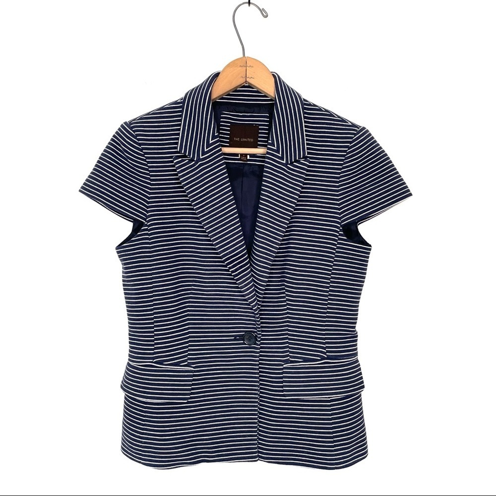 The Limited | Blue and White Striped Cap Sleeve Blazer
